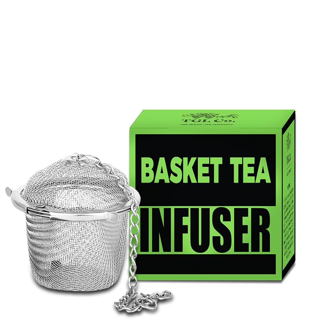 TGL Co. Stainless Steel Basket Tea Infuser (Pack of 1) | Durable Teapot Green Tea Filter | Perfect for Loose Leaf Tea Brewing