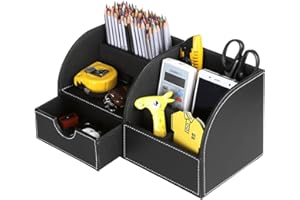 Sumnacon Organisateur de Bureau/ Table , Boîte de Organisateur/ Rangement en PU Cuir avec 7 Compartiments pour Ranger objets dans le Table / Bureau (Noir)