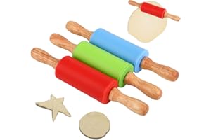 ​FHISKUNYU Mattarello Piccolo, Mattarello Silicone con Manico in Legno - Set da 3 (Rosso, Blu, Verde), 23 x 4,3 cm, Superficie Antiaderente, Facile da Pulire per Pasta Pizza, Biscotti, Torte​