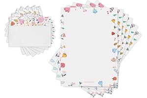 ‎FRIENDLY FOX Friendly Fox Briefpapier Set "Blumen", DIN A4 Briefpapier Erwachsene, 20 Blatt inkl. 20 Umschläge, einseitig bedruckt