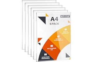 WenYa A4 Acrylic Frame Wall Sign Holder (Portrait, 6-Pack) - Frameless Self-Adhesive Wall Poster Display Frame for Office, Store, Restaurant - No Drilling Needed, Clear Document Holder