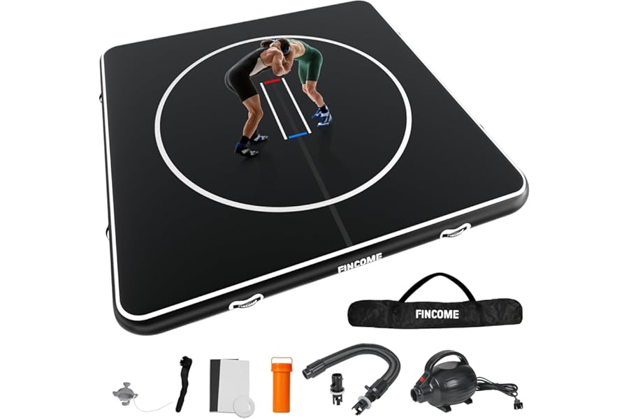 FINCOME Inflatable Wrestling Mat 16ft/13ft/10ft, 4" Thick Foldable Jiu Jitsu Mats Wrestling Mats for Home Outdoor Indoor, Waterproof PVC Mat for Gymnastics, BJJ, MMA, Grappling, Judo, Boxing