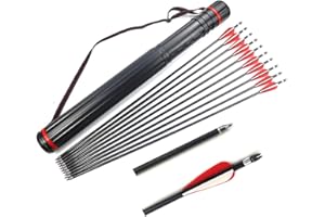ACCMOS 12 pz Freccia da Caccia 80 cm Freccia in Fibra di Vetro con Punte Intercambiabili in Acciaio Spine 500 OD 8mm con Faretra Scalabile per 30-80 Libbre Arco Tiro con L'Arco
