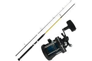 STOLLENWERK Norwegen Meer Combo Angelset WFT Rute 2,1m 150-700g & Fladen Multirolle & Schnur. Meer Angeln Set komplett Profi Ausführung. Bootsrute und Angelrolle und Angelschnur