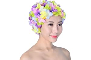 YIJOY Gorro de natación para mujer, retro, transpirable, con flores, gorro de baño de pétalos (multicolor), Multicolor, Talla única