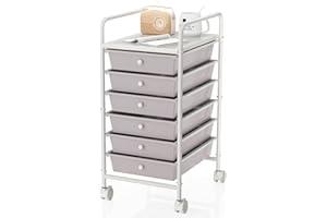 Shrivee 6 Drawers Mobile Rolling Storage Utility Cart Multipurpose Plastic Storage Cart, Multipurpose Mobile Rolling Drawer Cart for Office Bathroom Kitchen, Gray