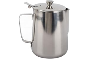 Nimomo Tazza per Schiumare in Acciaio Inossidabile, Tazza da caffè in Acciaio Inossidabile Tazza Brocca per Schiumare il Latte con Coperchio per Latte Coffee Art (1000ML)
