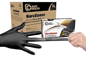 Safe Health Gants jetables en Nitrile taille XL Noir, Résistants Épais 4,5 Mil, lot de 900, sans poudre sans latex, alimentaire cuisine tatouage travail mécanique auto