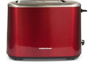 Morphy Richards Equip 2 Slice Toaster, Defrost and Reheat, Browning Controls, Variable Wide Slots, Removable Crumb Tray, Stainless Steel, 800W, Red, 222066