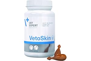VET EXPERT vetex Pert Veto Skin 90 gélules pour chiens et chats, contient des acides gras oméga-3 et oméga-6 pour soutien de fourrure et peau