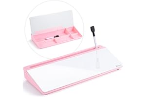 Varhomax Tableau blanc de bureau en verre avec rangement, liste de choses à faire, tableau blanc effaçable à sec pour la maison, le bureau et les fournitures scolaires (rose)