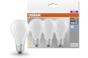 OSRAM LED BASE Classic A75, lampade a filamento smerigliato in vetro per E27, forma di lampadina, bianco freddo (4000K), 1055 lumen, 75W, scatola da 3