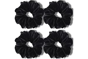 VENUSTE Big Scrunchies for Women Thick Hair, Premium Velvet Extra Large Scrunchy Elastic Hair Bands Accessories, 4 Pack (Black)