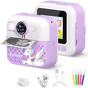 Cason Instant Camera for Kids with Print,1080P HD Instant Photo Camera with Games,3 Print Rolls,Fun Filters for Creativity for 5-15 Years Kids Upto 32GB (Unicorn)