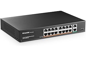 MokerLink 16 Puertos Gigabit Switch PoE, 2 Gigabit Uplink, 250W IEEE802.3af/at, Conmutador Ethernet Plug and Play no Administrado para Montaje en Rack