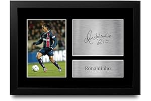HWC Trading Ronaldinho Paris Blue and Reds Cadeaux imprimés photo autographe signée pour les fans de football et les supporters - A4 Encadré