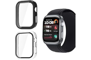 Holilo 2 Stück Hülle Mit Gehärtetes Glas Displayschutz für Huawei Watch D2 Rundum Schutzhülle,Vollständige Abdeckung Schutzhülle Ultradünne Kratzfest Schutz Case-Schwarz+Transparent