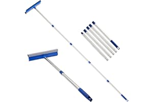 PIMEKOY 72" Telescopic Window Squeegee Cleaner Glass Cleaning Tool Extendable Pole, Window Washing Equipment Kit with Rubber Blade and Sponge Scrubber Long Handle for Home Shower Car Windshield
