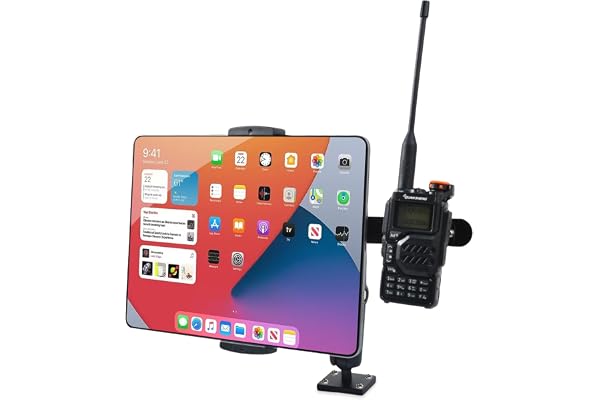 HYSHIKRA Truck tvåvägs radiohållare, ett klämmor, en iPad, placeringstillbehör, för iPad, handhållen radioapparat/högtalarmikrofon/ högtalare, kompatibel med Baofeng Kenwood Motorola