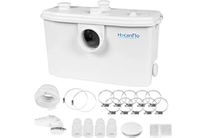 HOCANFLO 750W Macerator Pump with Impeller Blades, High Efficiency Sewerage Pump for Basement, Kitchen, Bathroom, Bedroom, Laundry and Sink, 4 Inlets & 2 Outlets