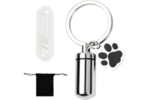 Wisebom Dog Ashes Urns Keepsake Keyring, Silver Pet Hair Memorial Keyring Stainless Steel Dog Cremation Urn Jewellery, Dog Paw Charm Keychain Ashes Holder Cylinder Locket Pendant (Keyring)