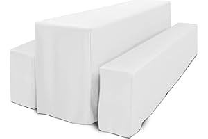 ‎BEAUTISSU Beautissu 3tlg Hussen Bierzeltgarnitur Set Bodenlang für 50 cm breite Festzeltgarnitur – 2X Bierbank Hussen & 1x Biertisch Husse – Edles Komplettset mit Oeko-TEX Siegel in Weiß – Basic L