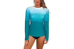 SHEKINI Womens Long Sleeve Rash Guard Tops Sun Protection Thumb Holes Lightweight Quick Dry Plus Size Swimming Tops Printed Beach Swim Shirts Top