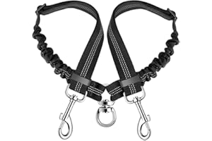 SlowTon Laisses Double pour 2 Chiens, Double Laisse sans enchevêtrement pour Chiens Marchant en entraînement Pivot sur 360 °Longueur réfléchissante réglable Double séparateur de Fils pour Deux Chiens