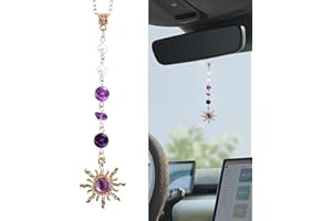 T TAKONE TAKONE Pendentif de rétroviseur de voiture Boho Soleil Cristal – Pierre précieuse & perles Pendentif de voiture, décoration intérieure porte-bonheur pour rétroviseur de voiture, merveilleuse idée