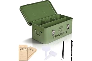 efuturetime fröförvaringslåda metall 32,5 × 17 × 13 cm, trädgårdsfröbehållare med lock fröpaket arrangör med 4 fack förvaring