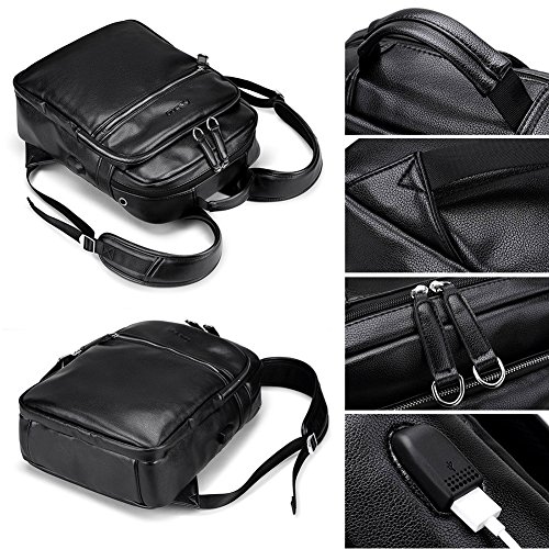LIELANG Mann Retro Kunstleder Computer Tasche Laptop-Taschen und Rucksäcke mit USB-Anschluss für 14“ PC (Schwarz ) - 5