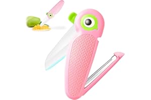 CJMUQHEHH Cuchillo de cerámica portátil para pelar, cortador y pelador 2 en 1, cuchillo plegable pequeño multifuncional, pelador de patatas, pepinos y verduras, minicuchillo portátil para fruta, Rosa