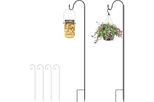 OFFCUP Shepherds Crook Hooks, 2pcs 100cm Bird Feeder Pole with Base, Adjustable Height Shepherds Hooks with 4pcs Place Card Holders, Bird Feeders Hanging Station for Garden Lights, Bird Feeder ect