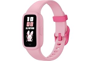 BIGGERFIVE Vigor 3 Pulsera de Actividad para Niños, Reloj Inteligente con Pantalla AMOLED, Funciona Sin App ni Móvil, Impermeable 3ATM, Monitor Ritmo Cardíaco y Sueño para Niñas de 5-15 Años, Rosa
