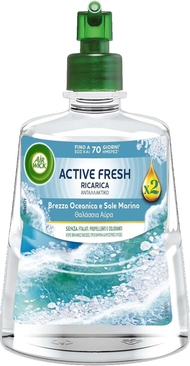 Air Wick Active FreshDeodorante per Ambienti, Ricarica per Diffusore Spray Automatico, Brezza Oceanica e Sale Marino, 228 ml (Confezione da 1)