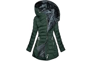 HAOLEI Womens Coats Sale Clearance Fleece Lined Hooded Jacket Quilted Ladies Parka Coat Mid Length Zipper Outdoor Outwear Tops Plain Outdoor Cotton Thick Warm Padded Winter Coat UK Size 8-16