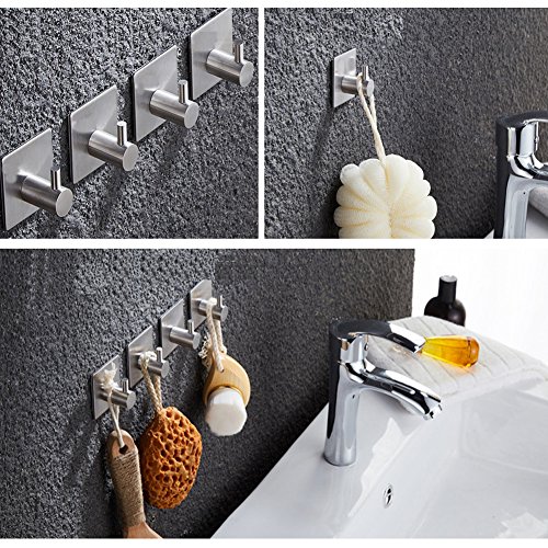 Handtuchhaken Selbstklebend Wandhaken Küche Badezimmer Klebehaken Edelstahl Handtuchhalter Wasserdicht Nein Bohren 4 Stück - 2