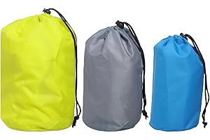 Garnirise Stuff Sack, 3 Pack Assorted S/M/L Waterproof Outdoor Storage Sack Portable Compression Drawstring Dust Flap Bag for Camping, Backpack, Clothes Storage