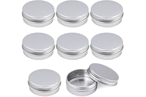 LONSVTTU 8 Pezzi Vasetti Alluminio Barattoli Metallo Vasetto Vuoto Contenitori Cosmetici con copri di Vite e etichette e Mini Spatola per Crema Campione Cosmetici Balsamo Labbra - 20ml