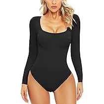 Body Femme Manches Longues Col Rond Bodysuit Top Élégant Slim