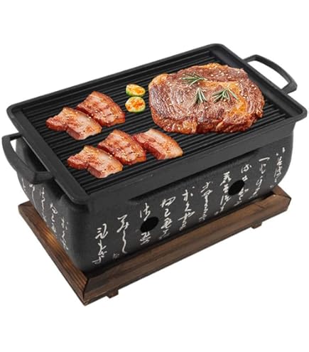 Japanse Stijl Draagbare Japanse Barbecuegrill Aluminiumlegering Hibachi- grill Houtskoolfornuis met Gaas, Barbecuefornuis Barbecuegereedschap Accessoires voor Buiten