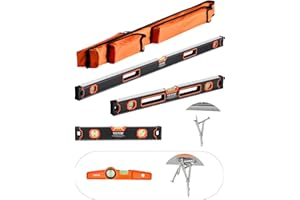 VEVOR 4-Pezzi Set Livello Torpedo, 250/400/600/1200 mm Livelle Scatola, Fluorescente Luce Up Bolla Fiale Righello per 45/90/180 Gradi, Lega di Alluminio, Antiurto, Solo 250mm Magnetico