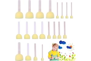 ERTLUTW 20 stück runde Schwammbürstensets, Stempelpinsel Rundschwamm Pinsel Rundschwamm Pinsel Set Schwamm Pinsel Schaumpinsel und Holzgriff Doodling Zubehör für DIY Schablonen, Früherziehung