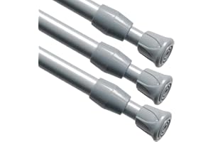 AIITOMG 3Pcs Extendable Curtain rod Easy Use Small Tnsion Rod with 6PCS Rods Holders for Cupboards, Kitchen,DIY Projects 42-70Cm/16.5-27.5 Inch Black(Diameter:13mm)