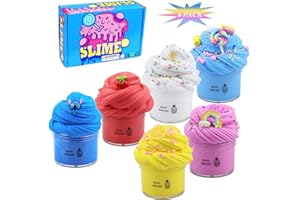 SIMUER 6 Pack Cake Butter Slime Kit, with Red Cherry Lemon Blue Snoopy Blue Lollipop Purple Cloud White Ice Cream Super Soft & Non-Sticky Clay Cloud Slime, DIY Sludge Toy Gifts
