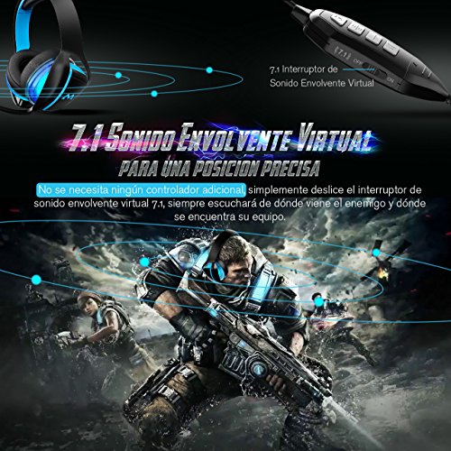 Mpow EG1 Auriculares Cascos Gaming con Mlvente 7 1  Auriculares Cables con Cancelaci  n de Ruido y Audio de Alta Definici  n Potentes Bajos  Auriculares de Diadema Micr  fono y Sonido Envon micr  fono para Videojuegos para PC PS4  2 A  os Garant  a