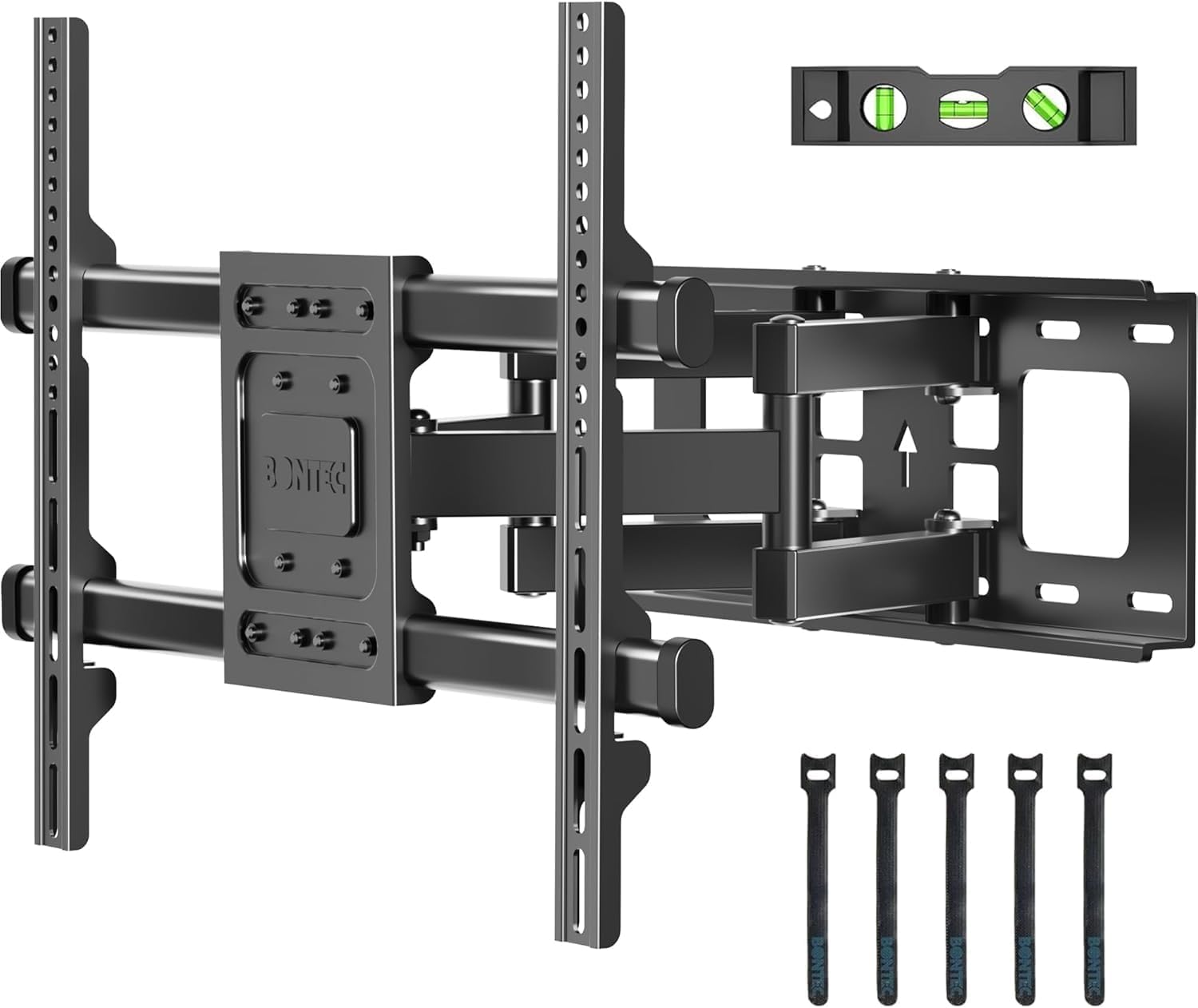 BONTEC TV Wall Bracket for 32-85 Inch LED LCD, Full Motion Swivel Tilt TV Wall Mount, Heavy Duty Dual Arms up to 60kg, Max VESA 600x400mm, Universal TV Mount with Bubble Level and Cable Ties