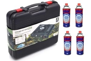 UBOON Cocina Portatil, Cocina De Gas Portatil, Cocina 2 en 1, Disponible Uso Butano, Estufa Camping, Ligero y Fácil de usar, Maletín De Almacenamiento (Con 4 Cartuchos de Gas Butano 227g)
