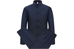 HUATENG Coton Lin Tai Chi Set pour Hommes - 2 pièces Chinois Traditionnel Costume Tang Arts Martiaux Vêtements Chemises + Pantalon