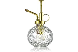KoGiio Pflanzen Glas Sprühflasche, 240ml Retro Relief Pflanzensprüher mit Pumpe, Blumen Zerstäuber Drucksprüher für Balkon Kleiner Gartenpflanzen Indoor Haus Oder Büro Transparent + Goldener Sprühkopf